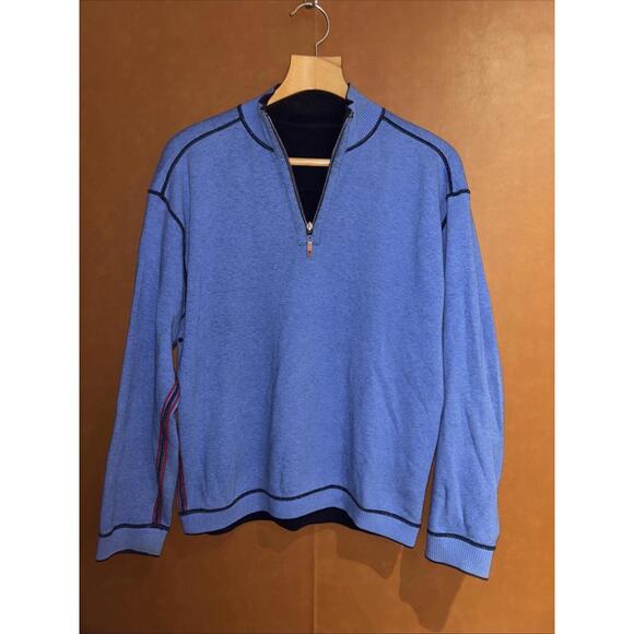 Tommy Bahama Sweater Mens Large Blue/Blue Reversible 1/4 Zip‎ Cotton Casual - Picture 1 of 10